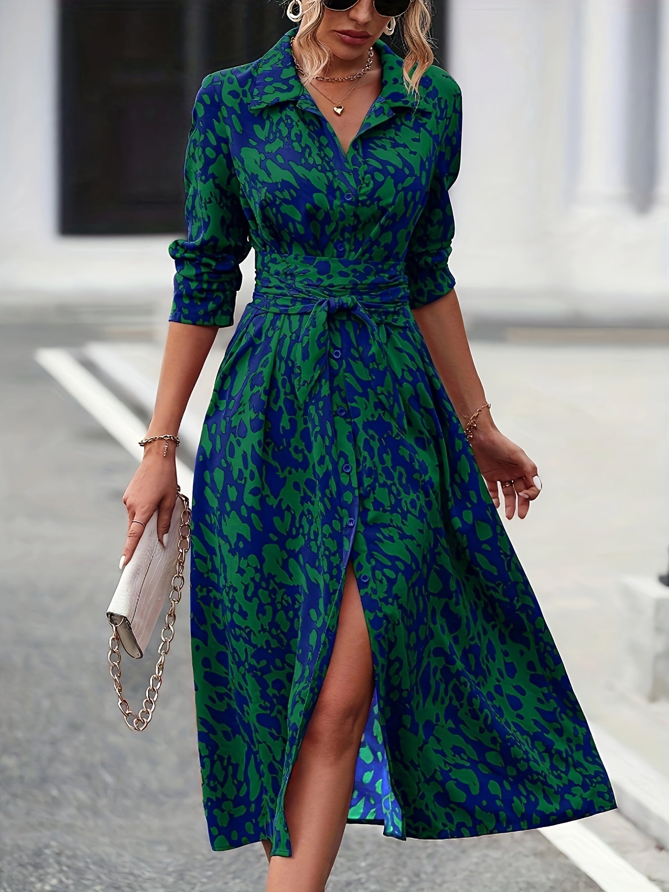 Stunning Floral Print Shirt Dress with Tie Waist - Soft Polyester & Spandex Blend, Machine Washable, Non-Sheer, Breathable, Comfortable, Perfect for Spring, Summer, Fall, and Outdoor Activities