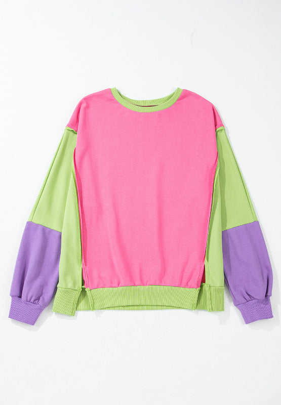 Exposed Seam Color Block Long Sleeve Sweatshirt - MyEmpired