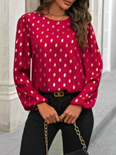 Allover Print Crew Neck Blouse, - MyEmpired
