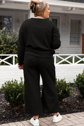 Double Take Full Size Textured Long Sleeve Top and Drawstring Pants Set - MyEmpired