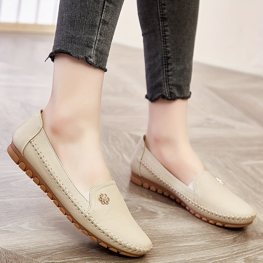 Women's Flower Buckle Loafers, Comfortable Slip-On Casual Shoes With Soft Sole, Fashionable Low-top Daily Footwear