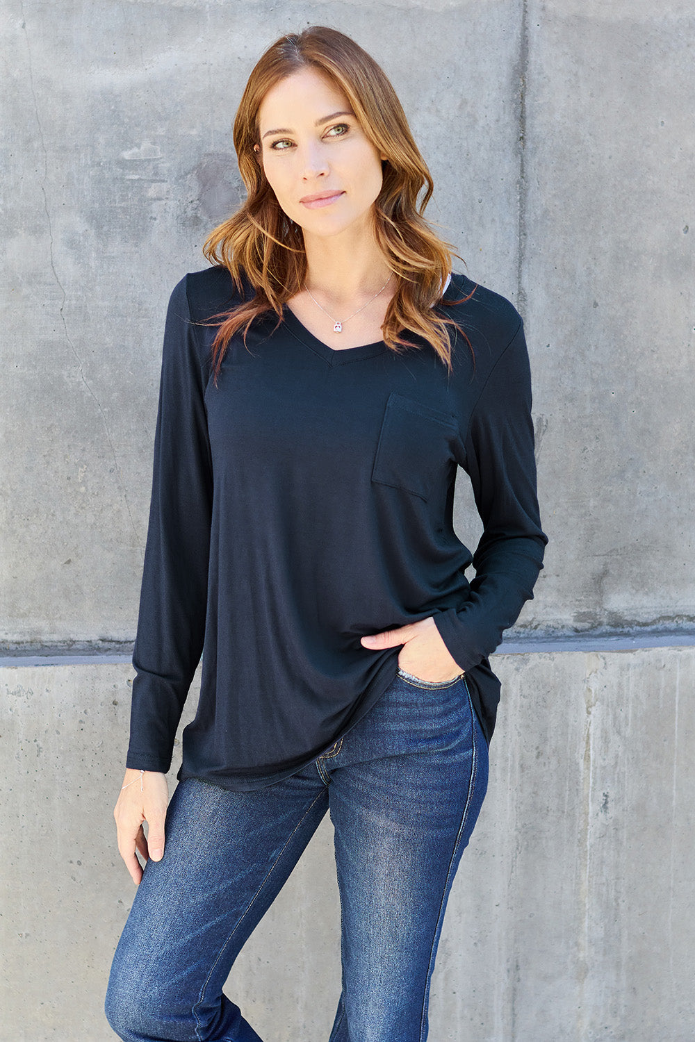 Basic Bae Full Size V-Neck Long Sleeve Top - MyEmpired