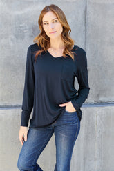 Basic Bae Full Size V-Neck Long Sleeve Top - MyEmpired