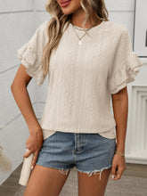 Eyelet Round Neck Flounce Sleeve Top - MyEmpired