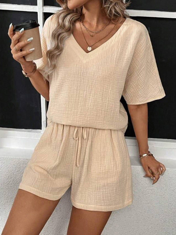 V-Neck Half Sleeve Top and Shorts Set - MyEmpired