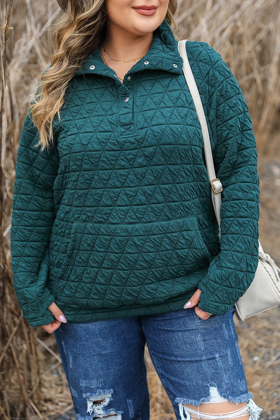 Plus Size Quarter Snap Quilted Sweatshirt - MyEmpired