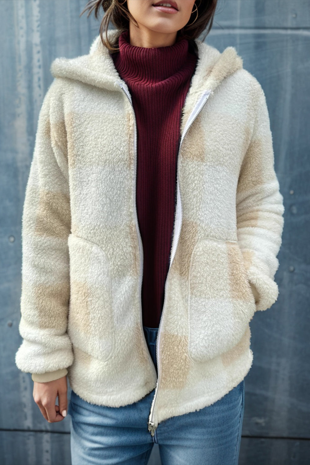 Double Take Full Size Plaid Long Sleeve Hooded Coat - MyEmpired