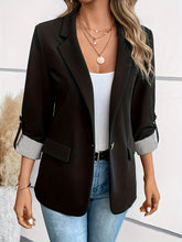 Notched Collar Button Front Blazer, Elegant Long Sleeve Blazer For Office & Work, Women&