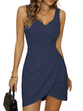 Solid V Neck Ruched Dress, Casual Sleeveless Dress, Women&