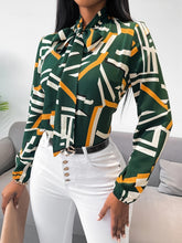 Geo Print Tie Neck Blouse - MyEmpired
