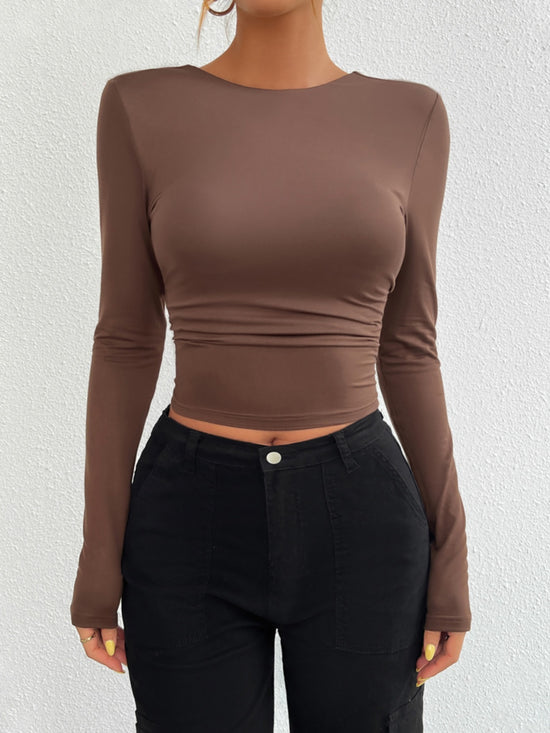 Devine Backless Round Neck Long Sleeve T-Shirt - MyEmpired