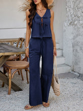 Devine Tied V-Neck Sleeveless Top and Pants Set - MyEmpired