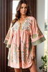 Printed V-Neck Three-Quarter Sleeve Mini Dress - MyEmpired