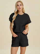 Double Take Full Size Texture T-Shirt and Shorts Set - MyEmpired