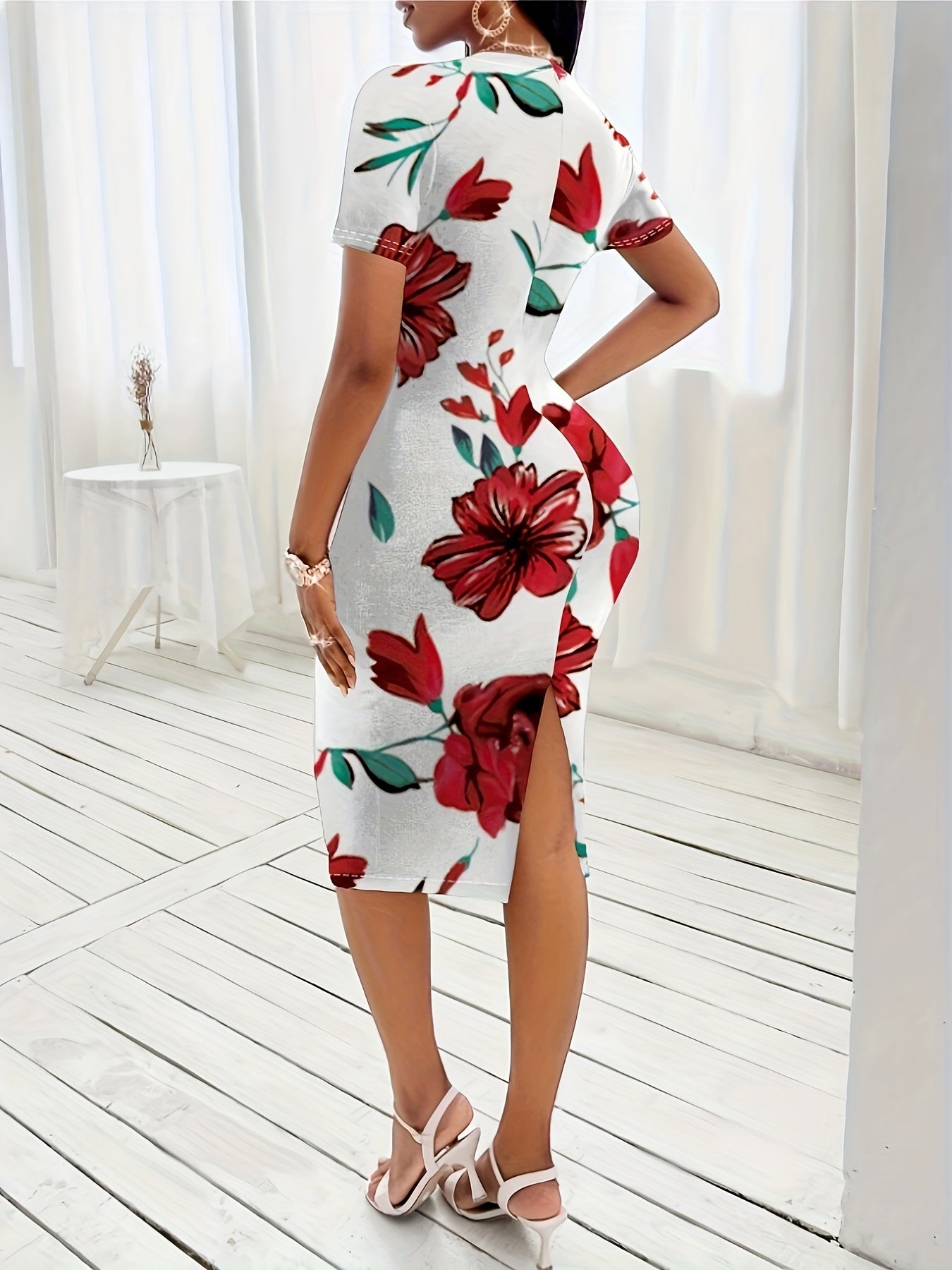 Floral Print Knot Bodycon Dress