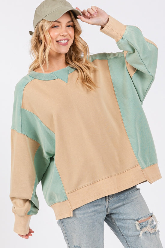 SAGE + FIG Color Block Round Neck Sweatshirt - MyEmpired