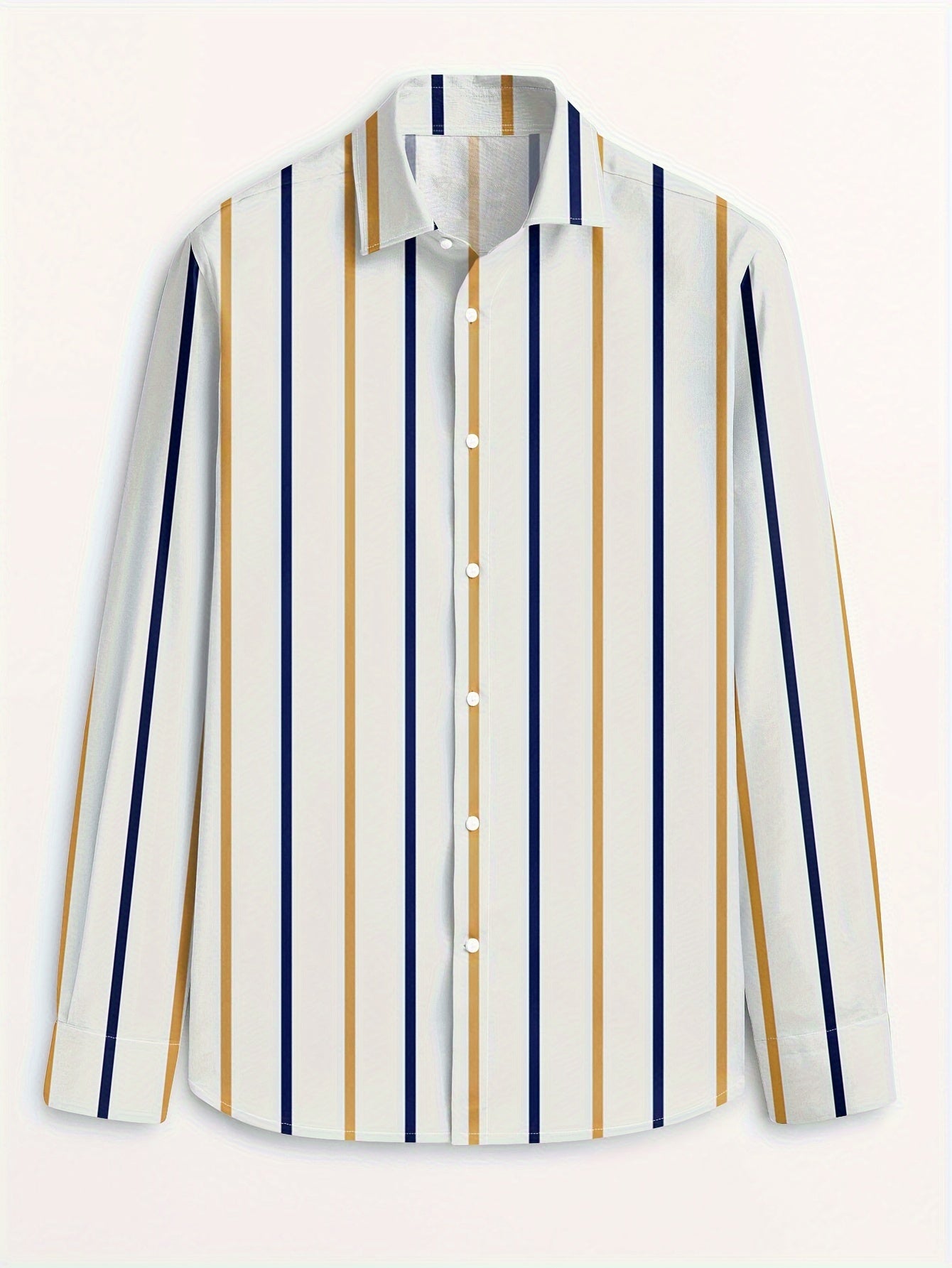 Men's Casual Striped Long Sleeve Button-Down Shirt