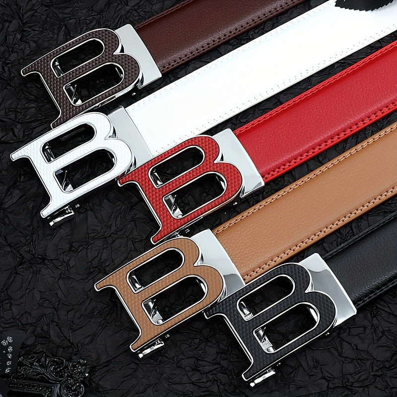 Men'S Fashion Belt, Casual Business Leather Strap, Unisex Buckle Belt, Daily Commute Pants Belt, Letter Automatic Clasp, Multiple Colors, Regular Fit, Alloy Buckle, Beaytar Brand