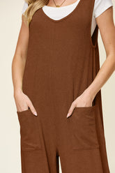 Double Take Full Size Texture Sleeveless Wide Leg Jumpsuit - MyEmpired