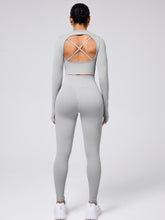 Back Crisscross Round Neck Long Sleeve Top and Leggings Active Set - MyEmpired