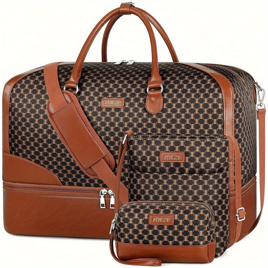 Elegant 3-Piece Oxford Cloth Travel Duffel Set for Women and Men with Wet Shoe Compartment, Quilted Weekender Carry On Tote Bag with Toiletry Pouch - Water Resistant, Easy Maintenance - MyEmpired