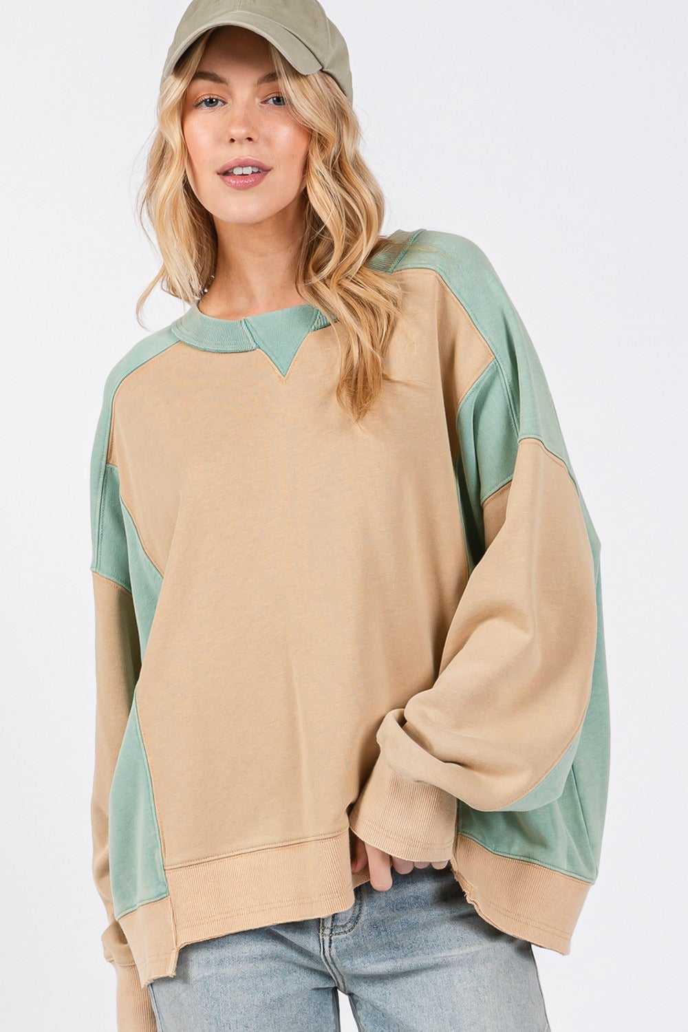 SAGE + FIG Color Block Round Neck Sweatshirt - MyEmpired