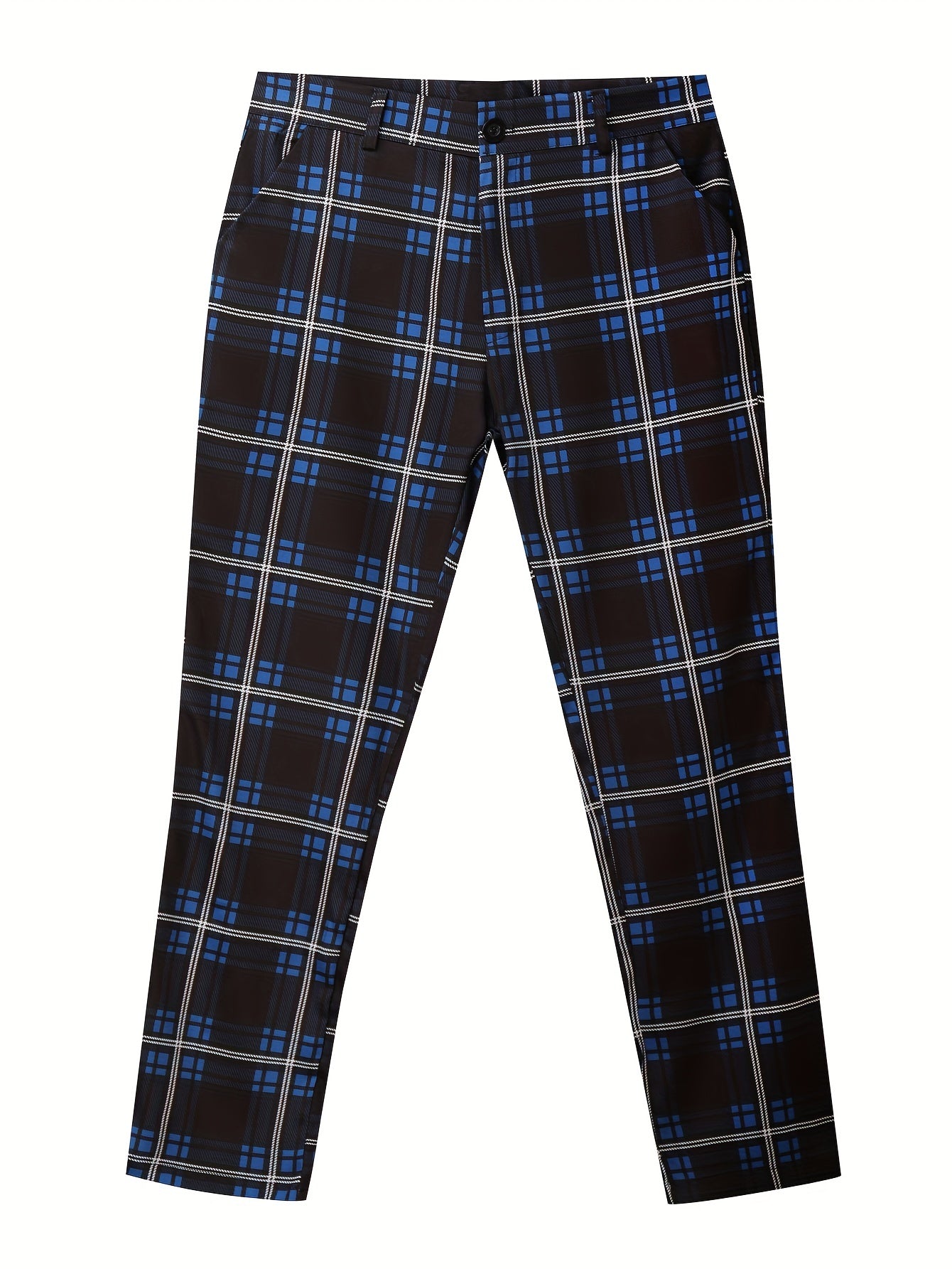 Elegant Plaid Slacks, Men's Casual Stretch Vintage Style Slightly Stretch Dress Pants