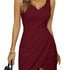 Solid V Neck Ruched Dress, Casual Sleeveless Dress, Women&