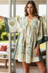 Printed V-Neck Three-Quarter Sleeve Mini Dress - MyEmpired