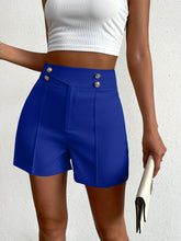 Fake Buttons High Waist Shorts, Elegant Loose Fit Shorts For Spring & Summer, Women&