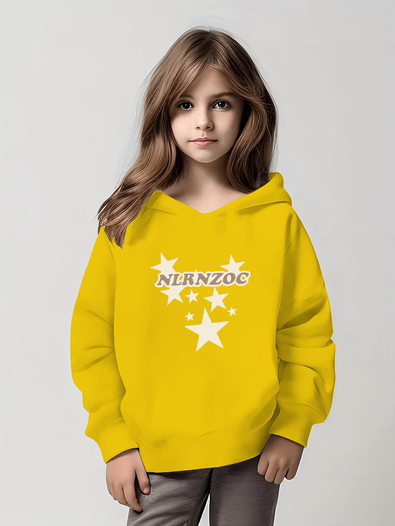 NLRNZOC With Stars Graphic Print, Girls' Warm Thermal Hoodie, Casual And Comfy Hooded Sweatshirt Top Pullover With Fleece For Girls For Fall And Winter, As Gifts