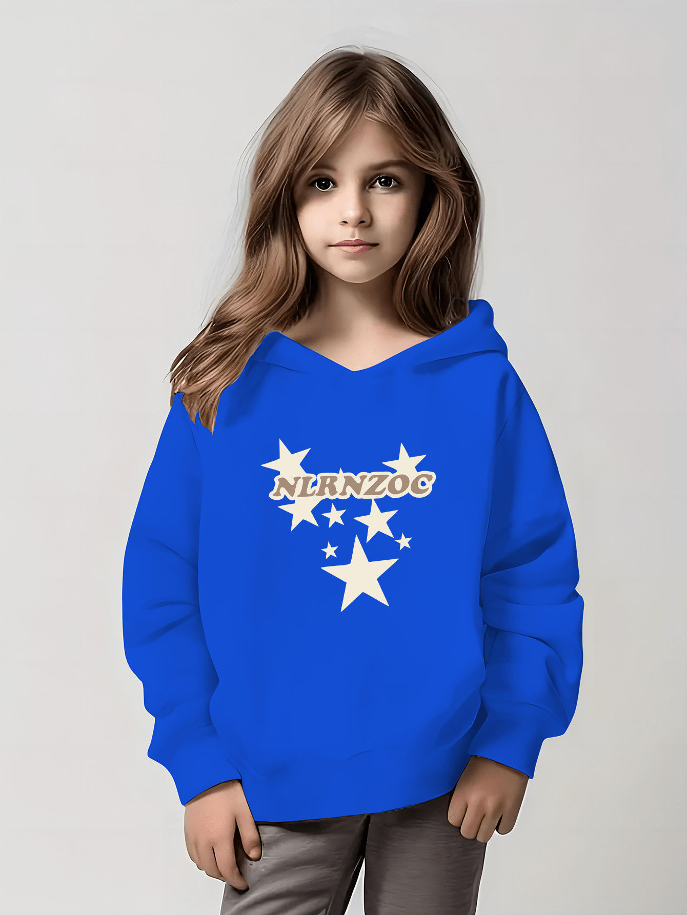 NLRNZOC With Stars Graphic Print, Girls' Warm Thermal Hoodie, Casual And Comfy Hooded Sweatshirt Top Pullover With Fleece For Girls For Fall And Winter, As Gifts