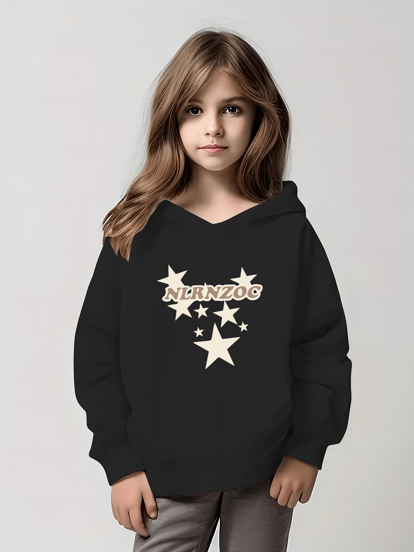 NLRNZOC With Stars Graphic Print, Girls' Warm Thermal Hoodie, Casual And Comfy Hooded Sweatshirt Top Pullover With Fleece For Girls For Fall And Winter, As Gifts