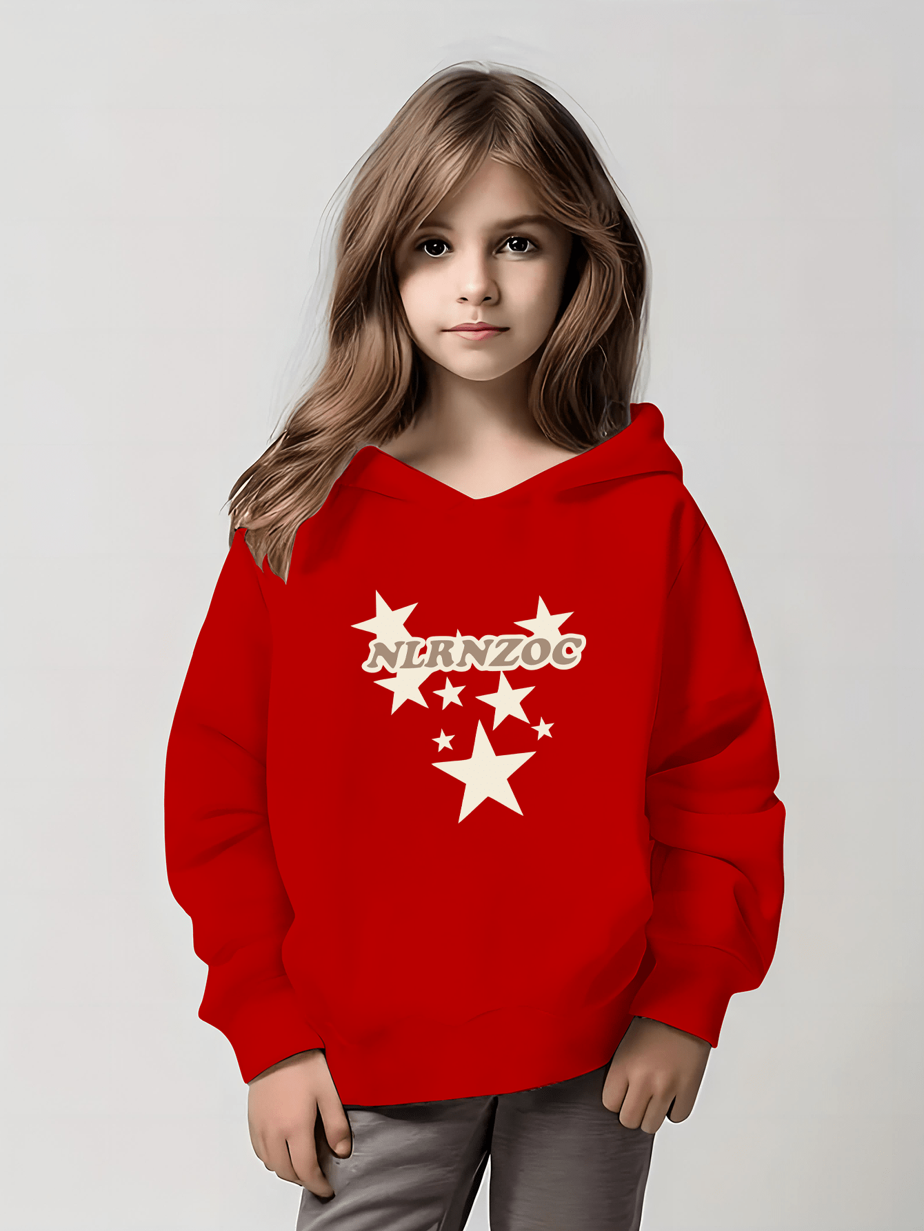 NLRNZOC With Stars Graphic Print, Girls' Warm Thermal Hoodie, Casual And Comfy Hooded Sweatshirt Top Pullover With Fleece For Girls For Fall And Winter, As Gifts