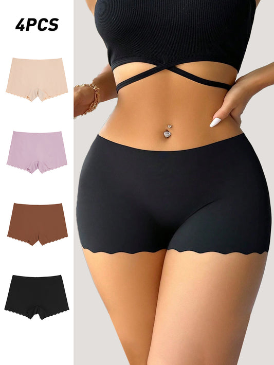 4pcs Seamless Boyshort Panties for Women - High Waist, Sweat-Wicking & Comfortable Underwear, Solid Color