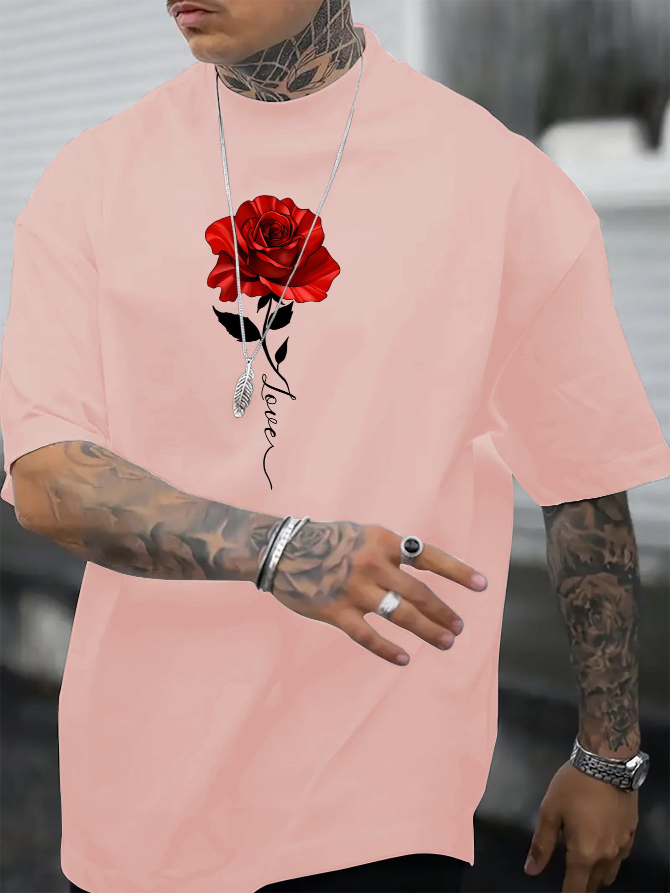 Roses Printed Men's T-shirts, Men's Novel Pattern Design T-shirts, Summer Casual And Comfortable T-shirts, Fashionable Short-sleeved Comfortable Wild Summer T-shirts