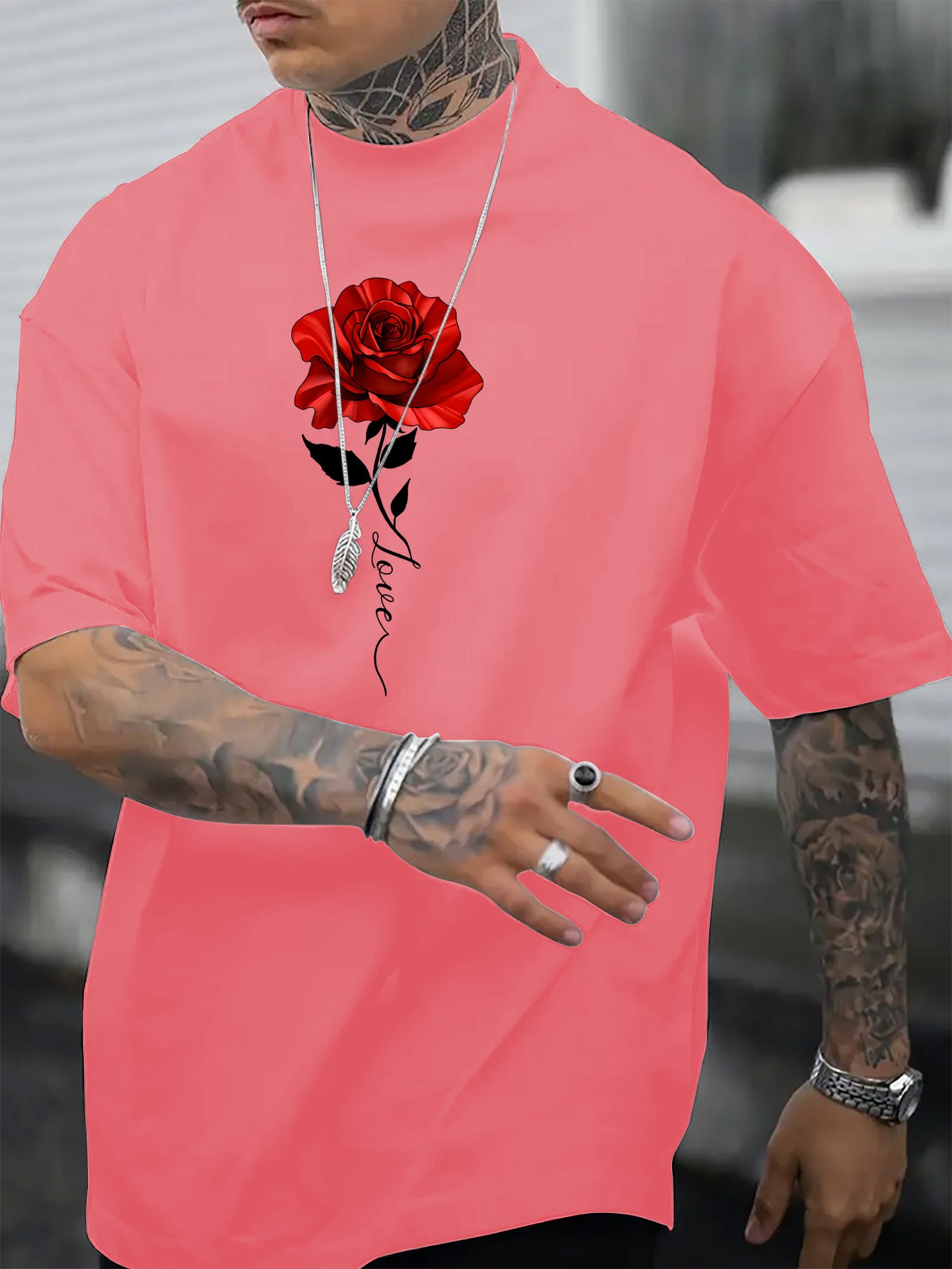 Roses Printed Men's T-shirts, Men's Novel Pattern Design T-shirts, Summer Casual And Comfortable T-shirts, Fashionable Short-sleeved Comfortable Wild Summer T-shirts