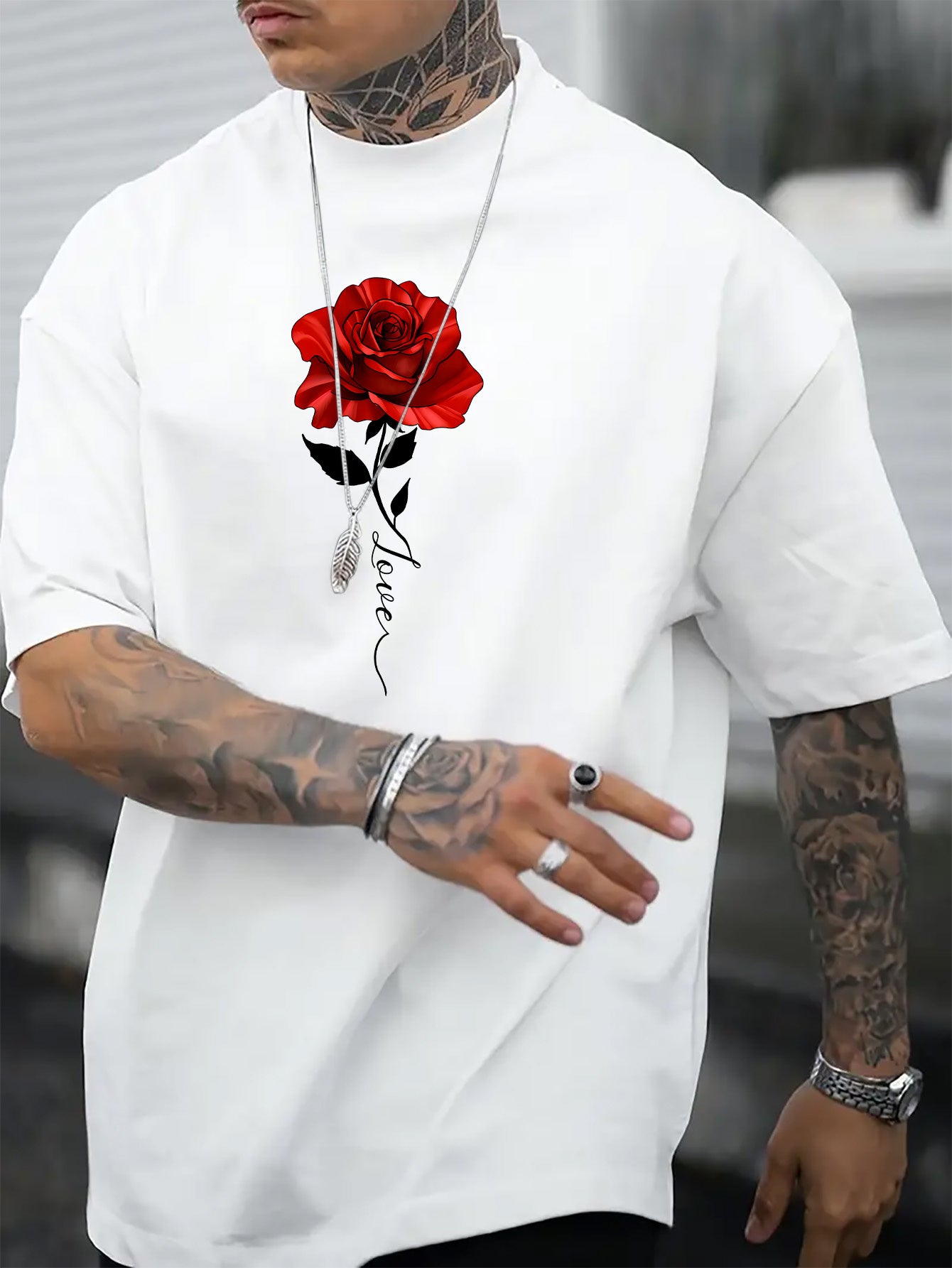 Roses Printed Men's T-shirts, Men's Novel Pattern Design T-shirts, Summer Casual And Comfortable T-shirts, Fashionable Short-sleeved Comfortable Wild Summer T-shirts