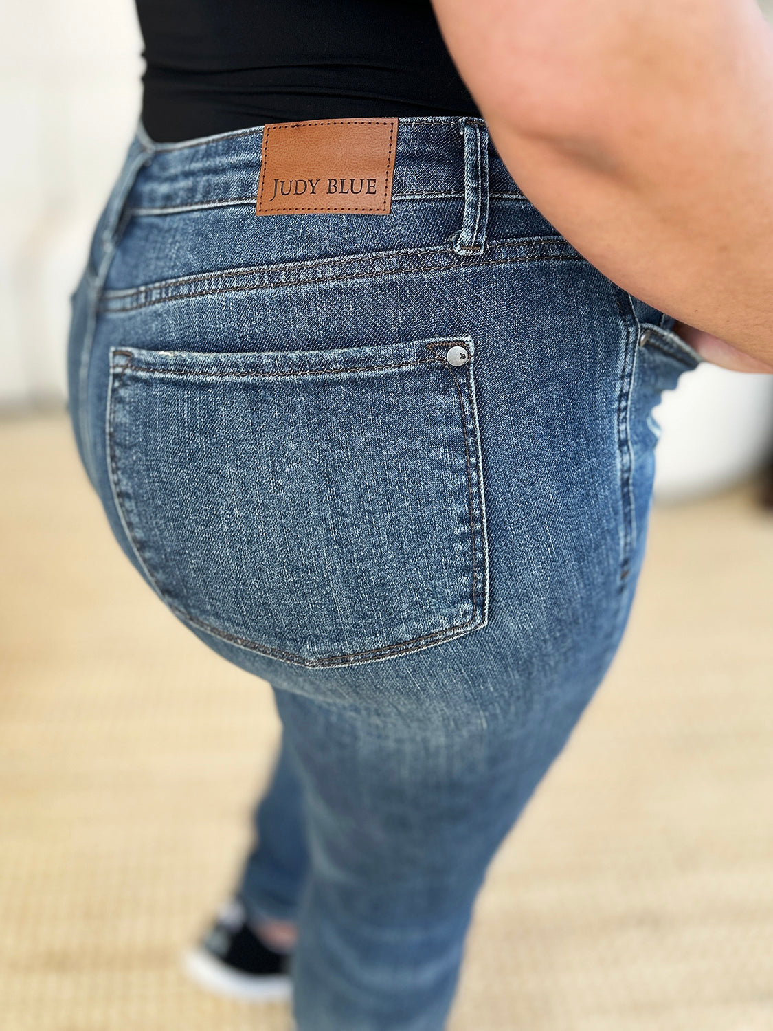 Judy Blue Full Size Mid Waist Distressed Slim Jeans - MyEmpired