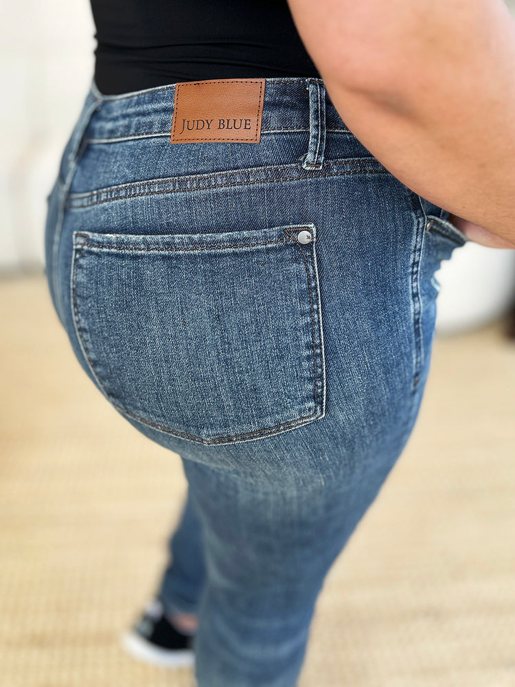 Judy Blue Full Size Mid Waist Distressed Slim Jeans - MyEmpired