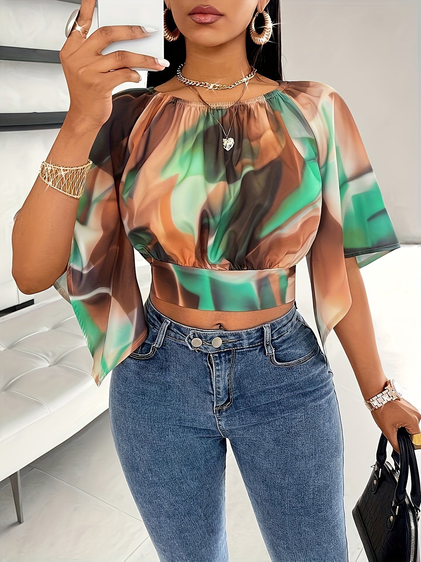 Abstract Print Off-shoulder Blouse