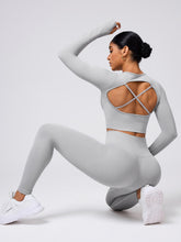 Back Crisscross Round Neck Long Sleeve Top and Leggings Active Set - MyEmpired