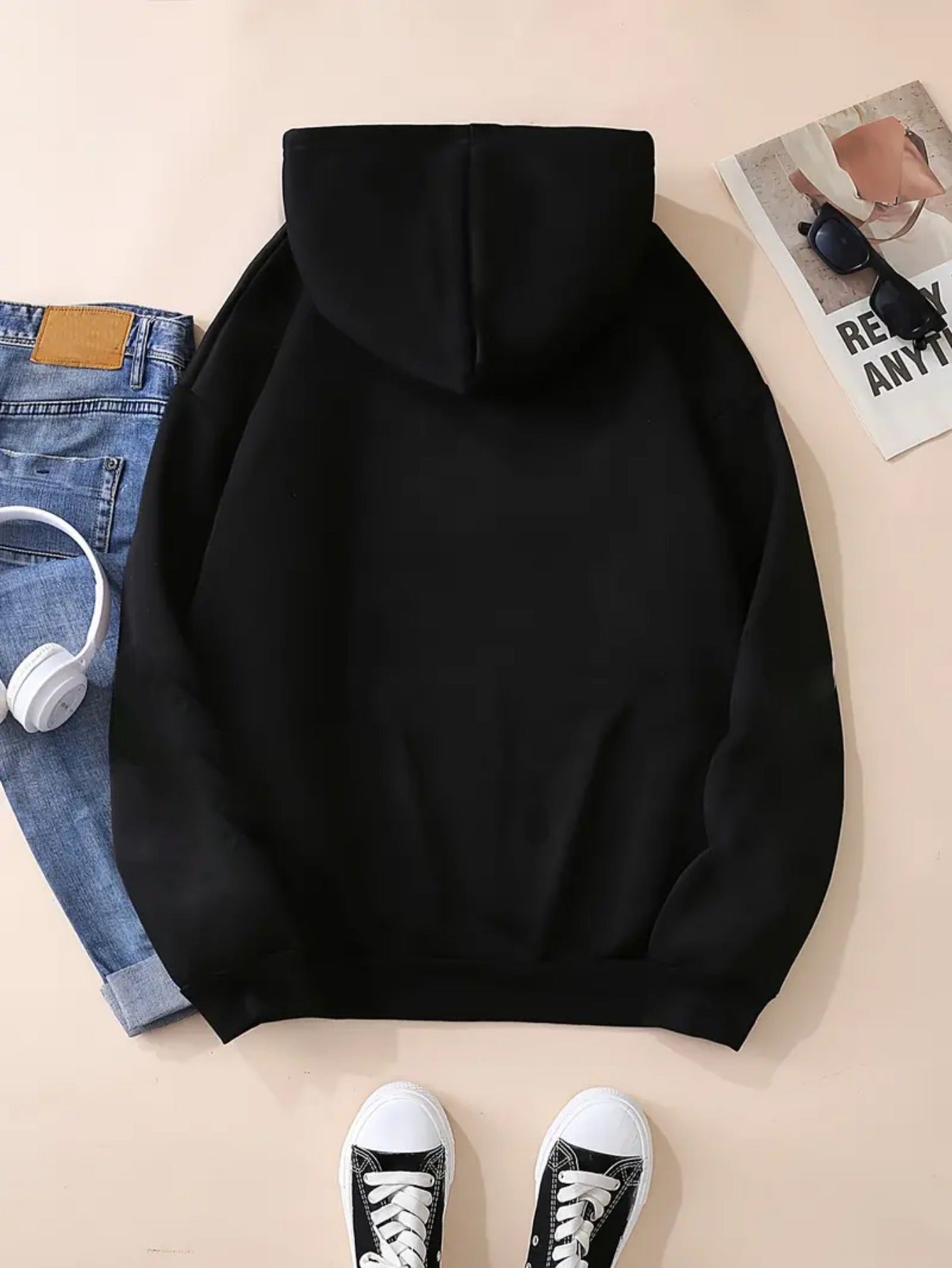 Women's Casual Zip-Up Hoodie with Star & Letter Print, Loose Fit Sports Jacket with Pockets - Machine Washable