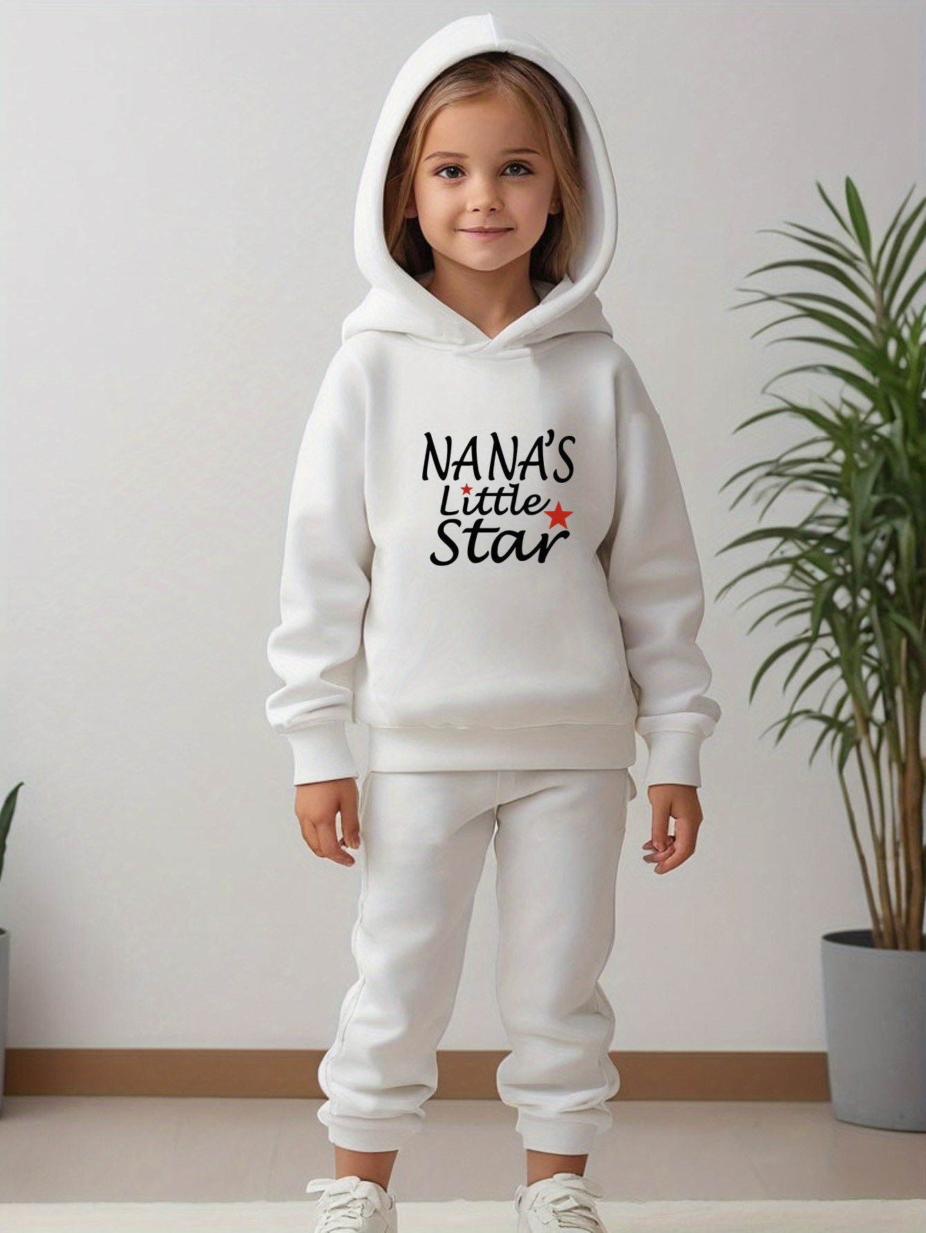 English Letters NAN'S LITTLE STAR Design Printed Trendy Causal Pant Sets For Girls, Comfortable And Soft Hoodie And Long Pants Set, Perfect For Autumn And Winter