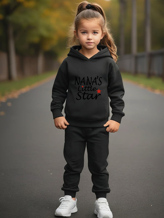 English Letters NAN'S LITTLE STAR Design Printed Trendy Causal Pant Sets For Girls, Comfortable And Soft Hoodie And Long Pants Set, Perfect For Autumn And Winter