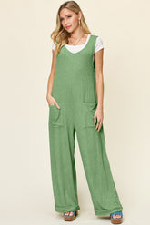 Double Take Full Size Texture Sleeveless Wide Leg Jumpsuit - MyEmpired