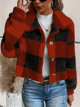 Plaid Teddy Coat, Casual Button Front Long Sleeve Winter Warm Outerwear, Women&