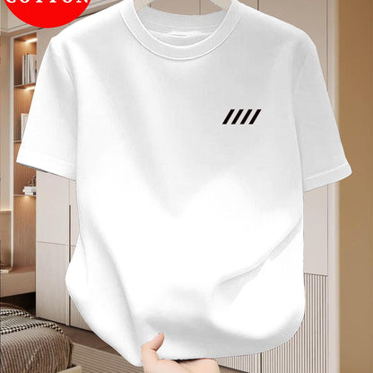 Men's 100% Cotton T-Shirt, Simple Print Design, Basic Cotton Top for Men, Suitable for Daily Summer Wear