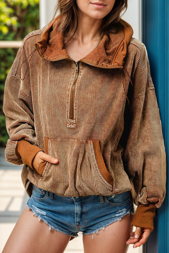 Drawstring Half Zip Long Sleeve Hoodie - MyEmpired