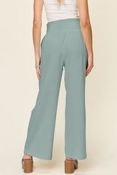 Double Take Full Size Texture Smocked Waist Wide Leg Pants - MyEmpired